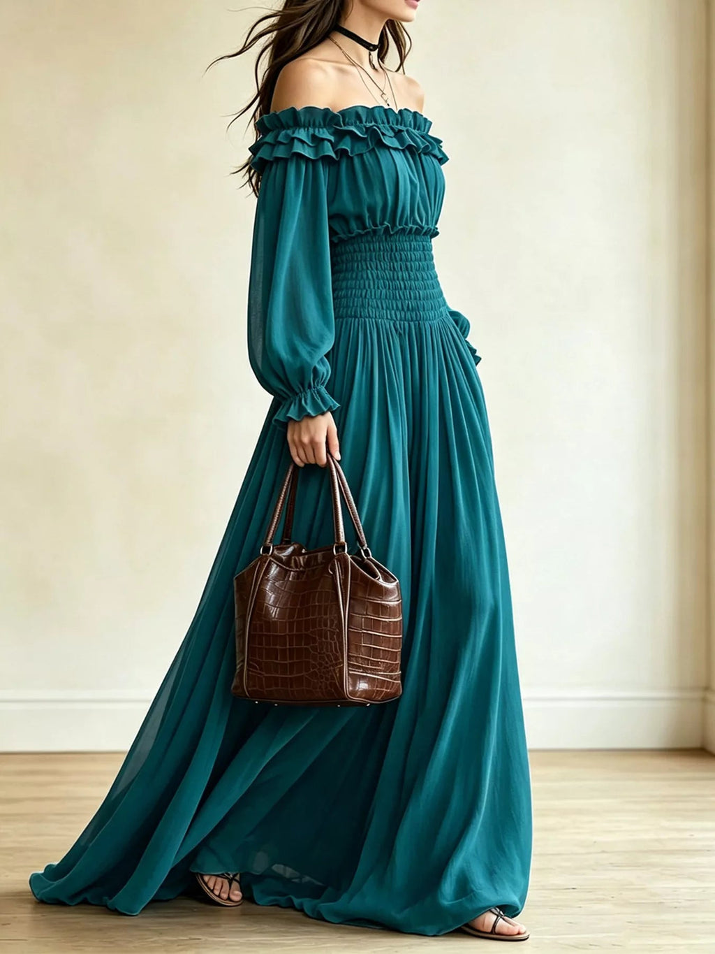 Maribel Ruffle-Trim Smocked-Waist Maxi Dress - Dressed.
