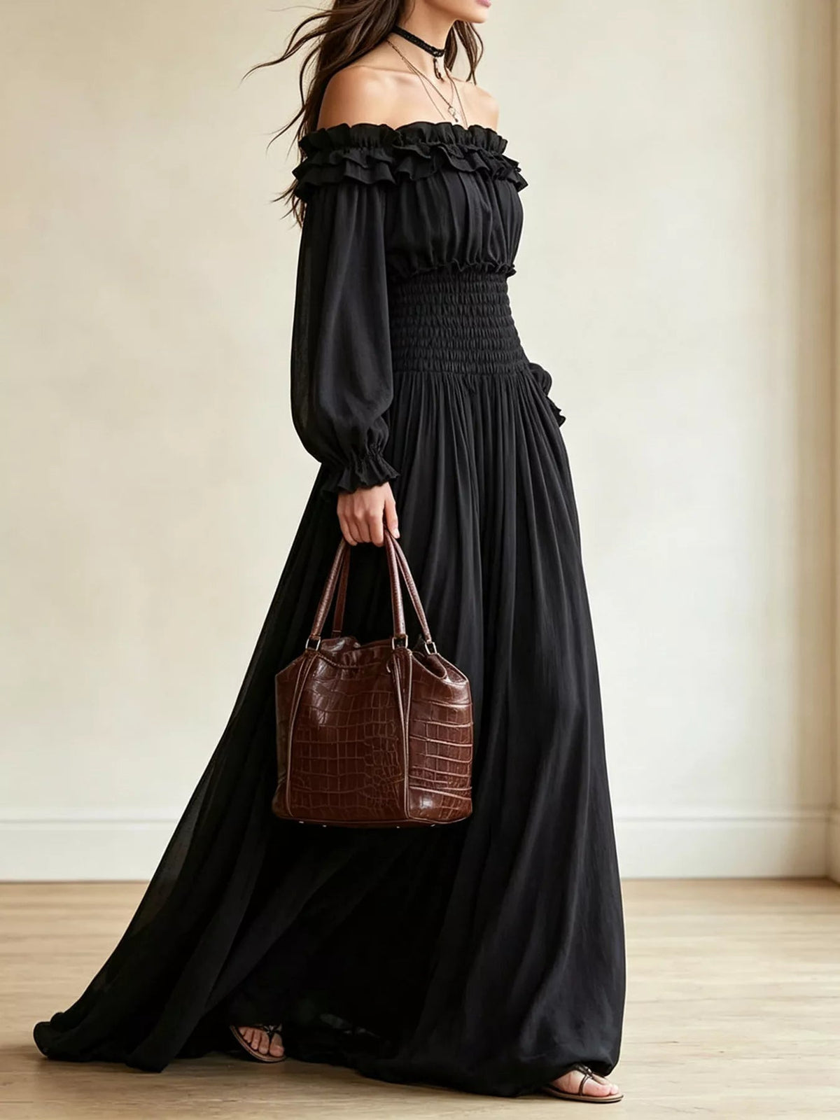 Maribel Ruffle-Trim Smocked-Waist Maxi Dress - Dressed.