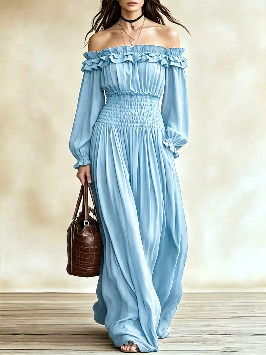 Maribel Ruffle-Trim Smocked-Waist Maxi Dress - Dressed.
