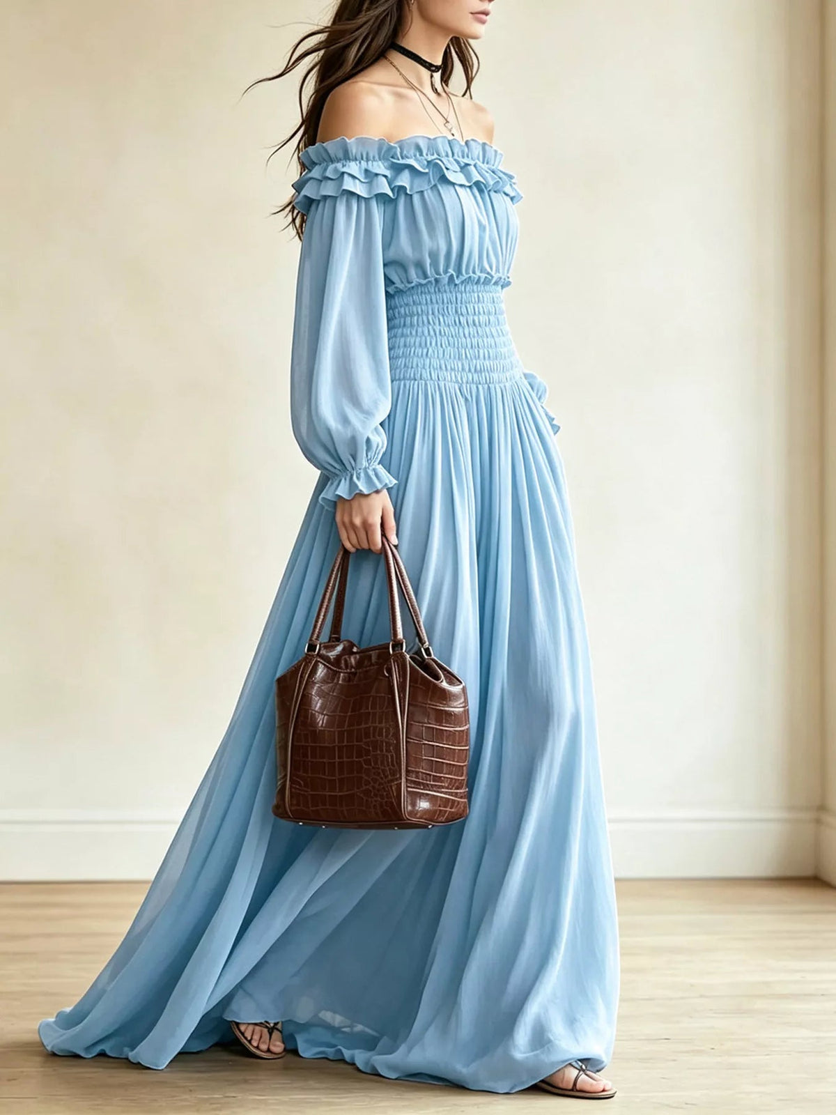 Maribel Ruffle-Trim Smocked-Waist Maxi Dress - Dressed.