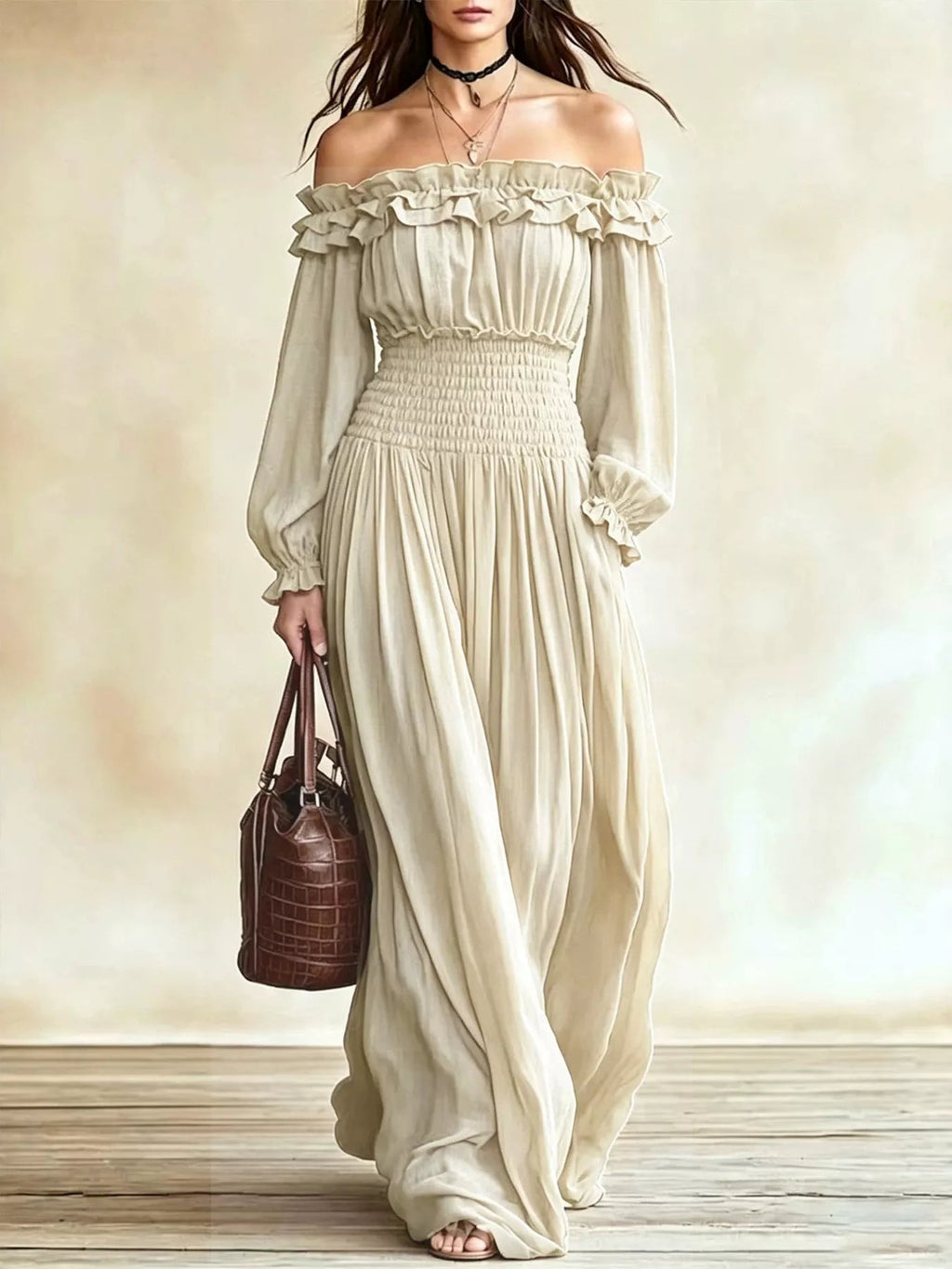 Maribel Ruffle-Trim Smocked-Waist Maxi Dress - Dressed.