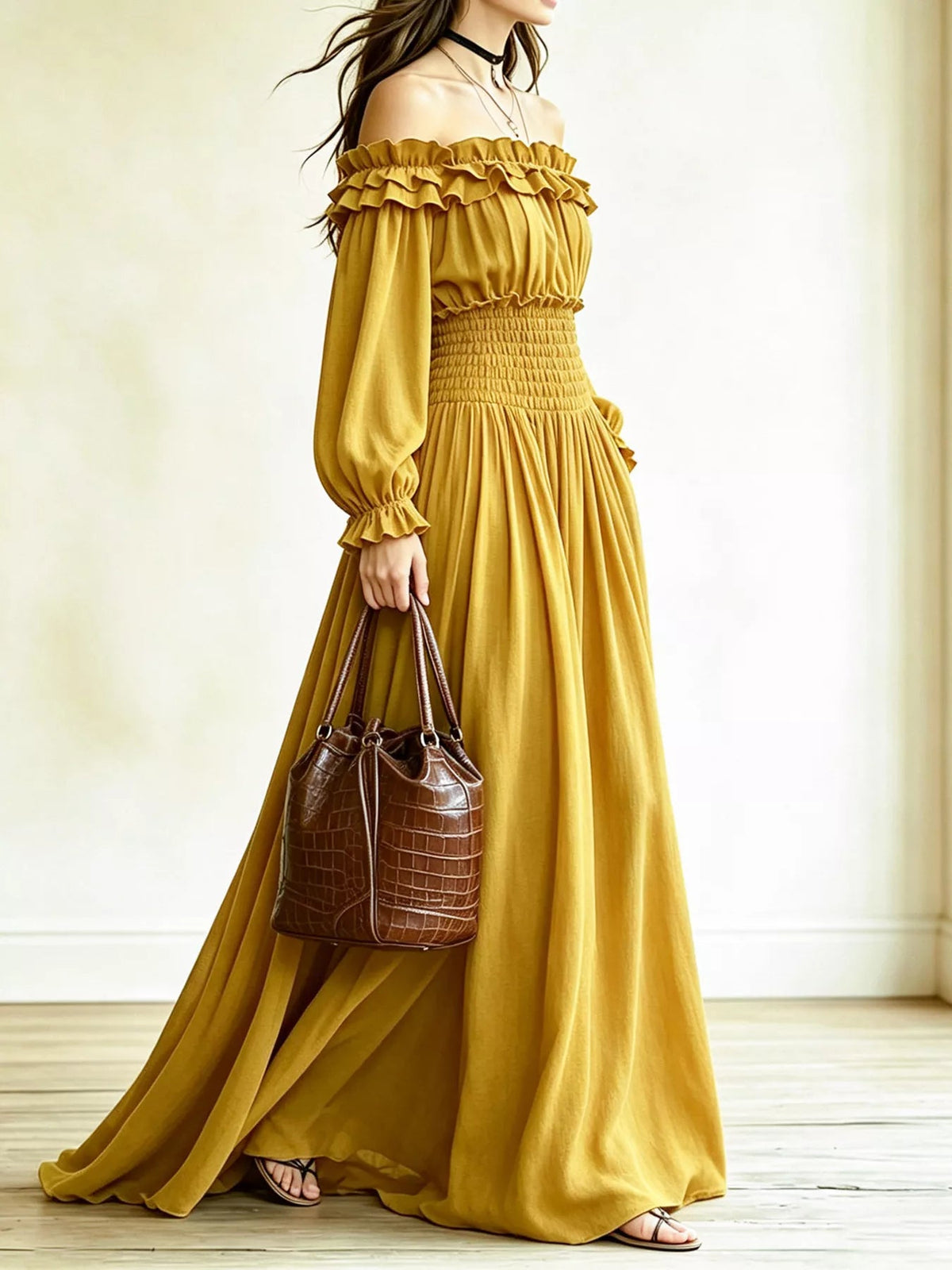 Maribel Ruffle-Trim Smocked-Waist Maxi Dress - Dressed.