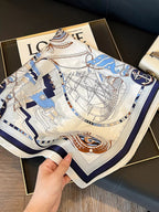 Marina Nautical-Print Silk Square Scarf - Dressed.