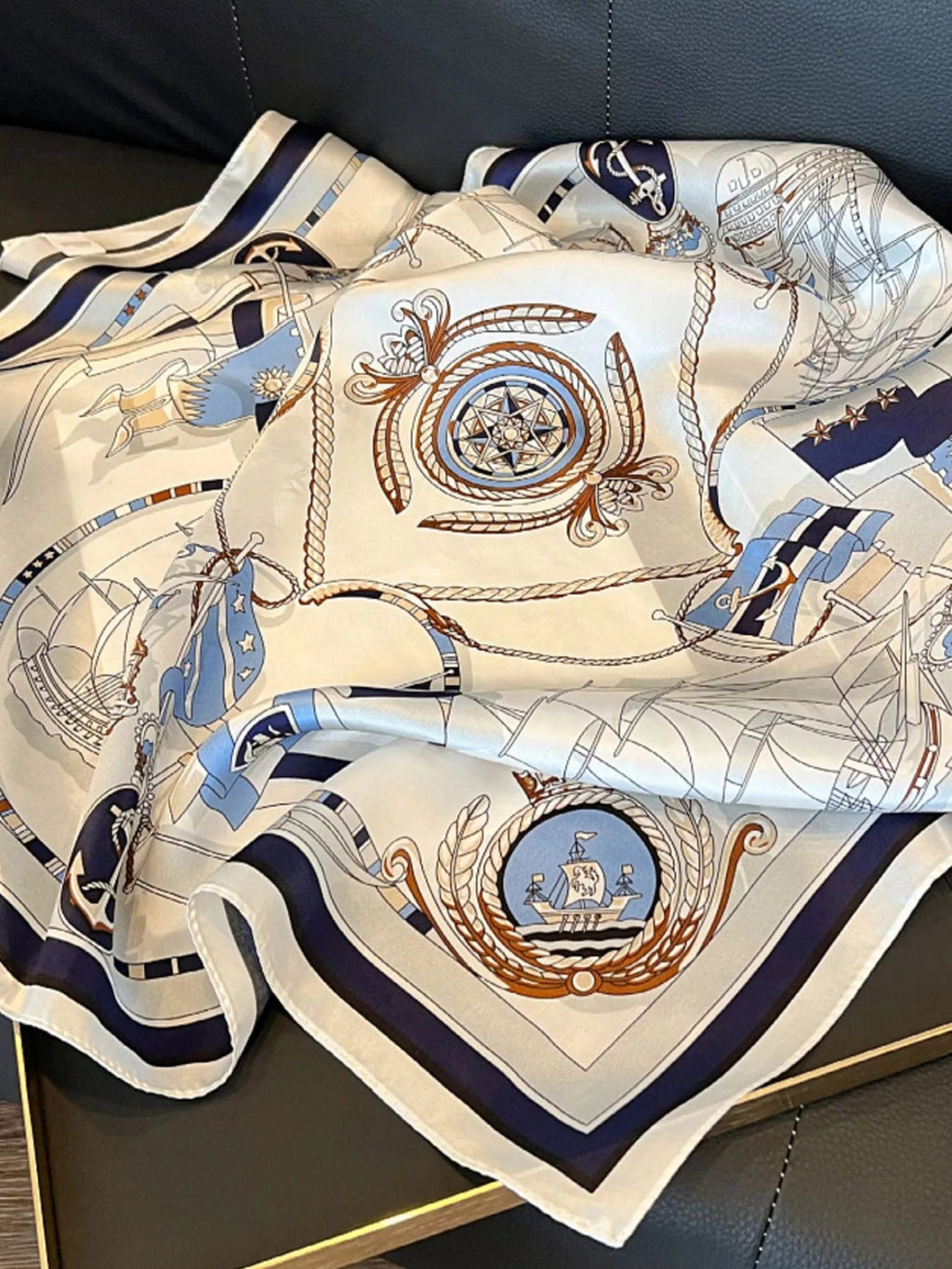 Marina Nautical-Print Silk Square Scarf - Dressed.