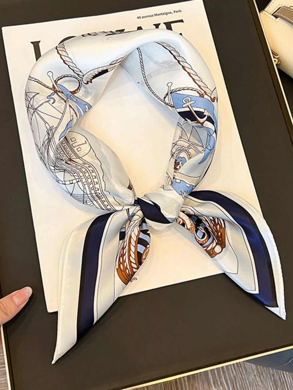 Marina Nautical-Print Silk Square Scarf - Dressed.