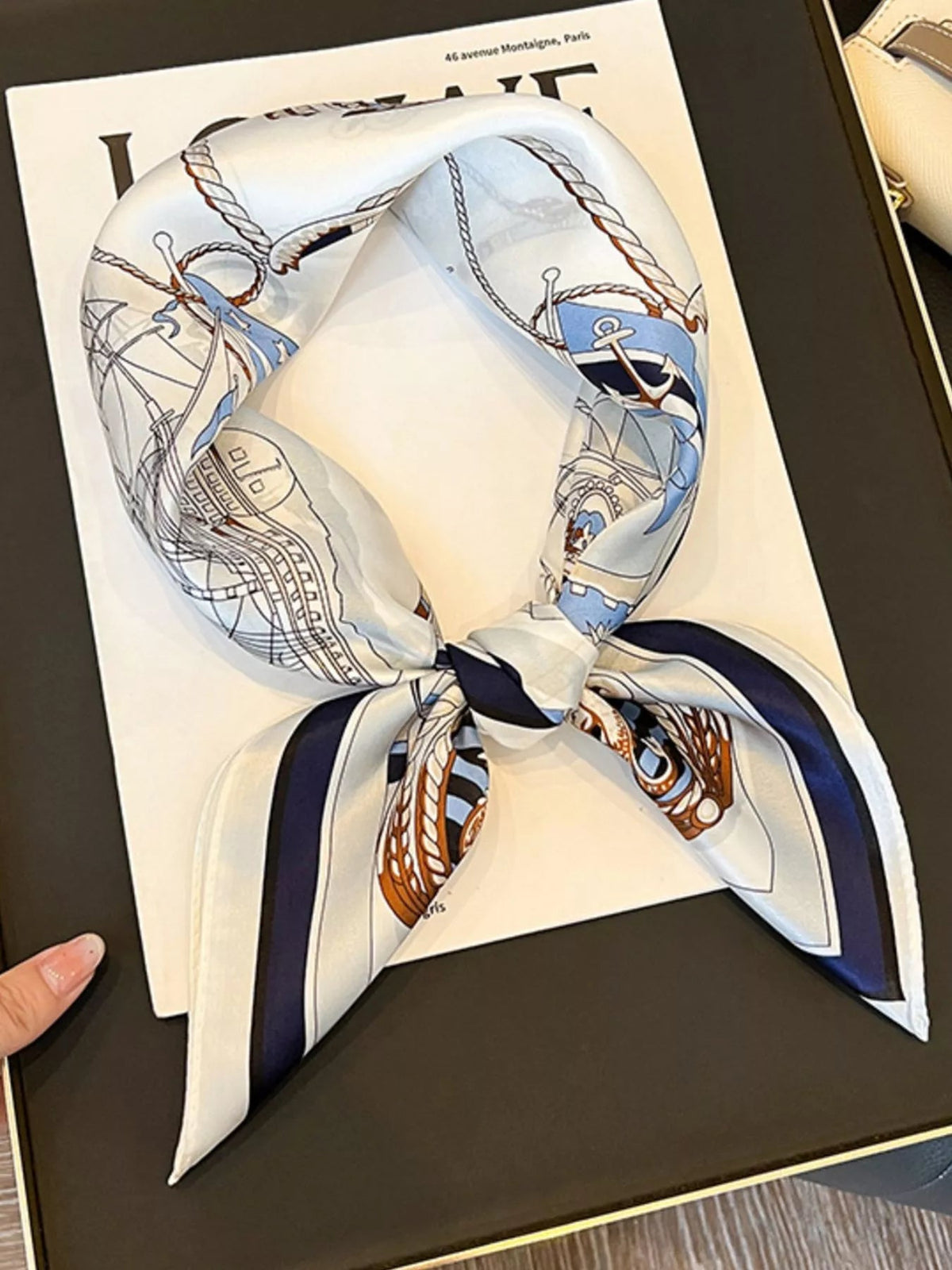 Marina Nautical-Print Silk Square Scarf - Dressed.