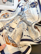 Marina Nautical-Print Silk Square Scarf - Dressed.
