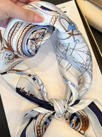 Marina Nautical-Print Silk Square Scarf - Dressed.