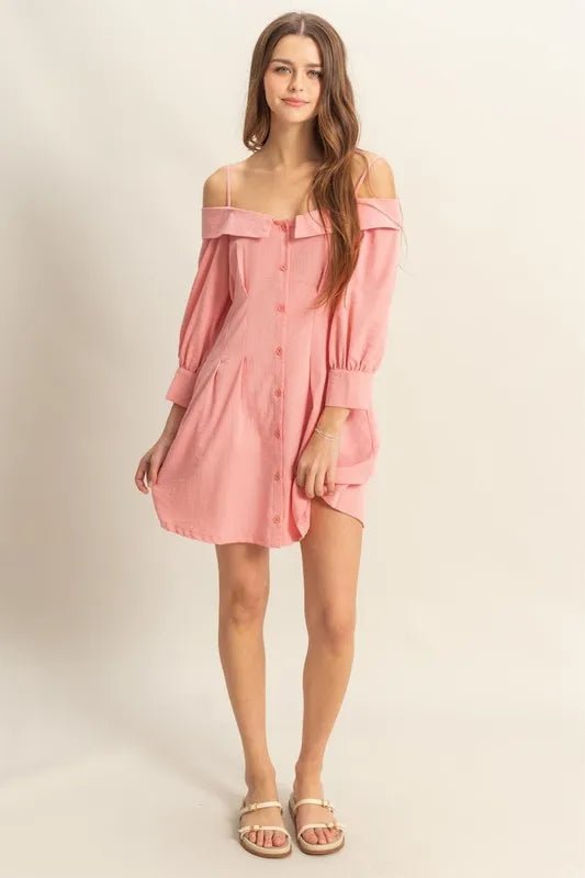 Marisol Button-Front Linen-Blend Mini Dress - Dressed.