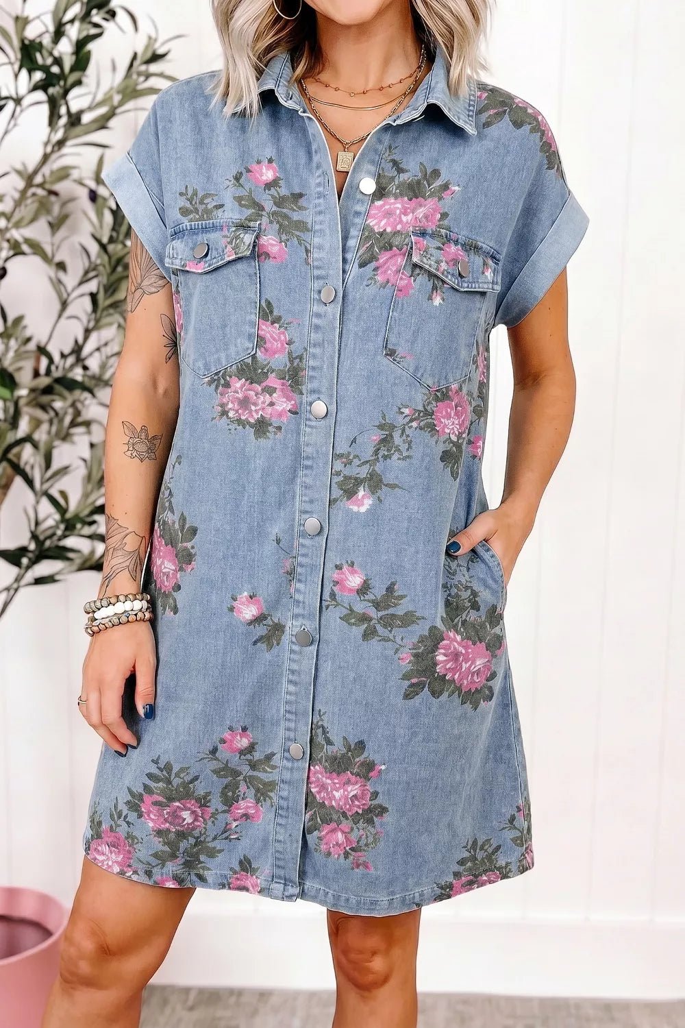 Meadow Floral-Print Denim Shirt Dress - Dressed.