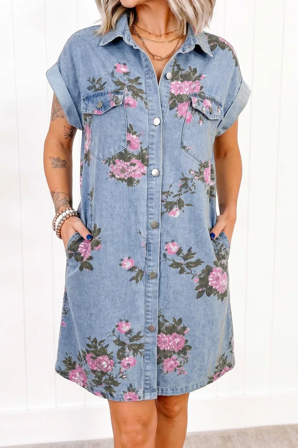 Meadow Floral-Print Denim Shirt Dress - Dressed.