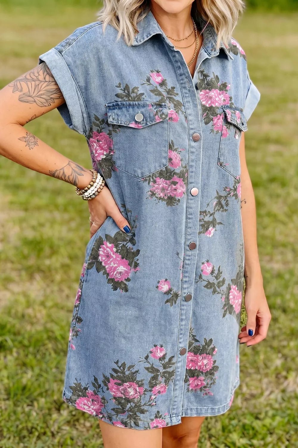 Meadow Floral-Print Denim Shirt Dress - Dressed.