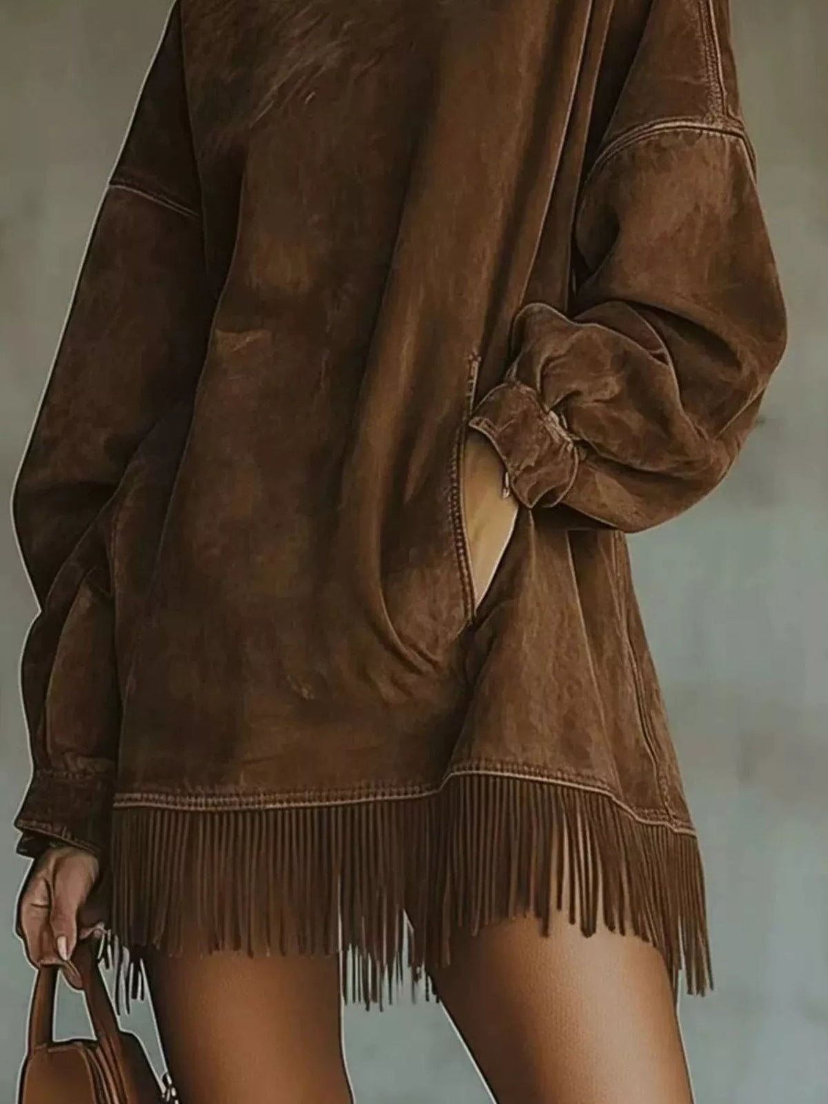 Mock Neck Fringed Hem Long Sleeve Mini Dress — Multiple Colors • Inclusive Sizing | Trendsi - Dressed.