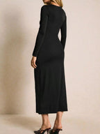 Noire Ruched Button-Slit Midi Dress - Dressed.