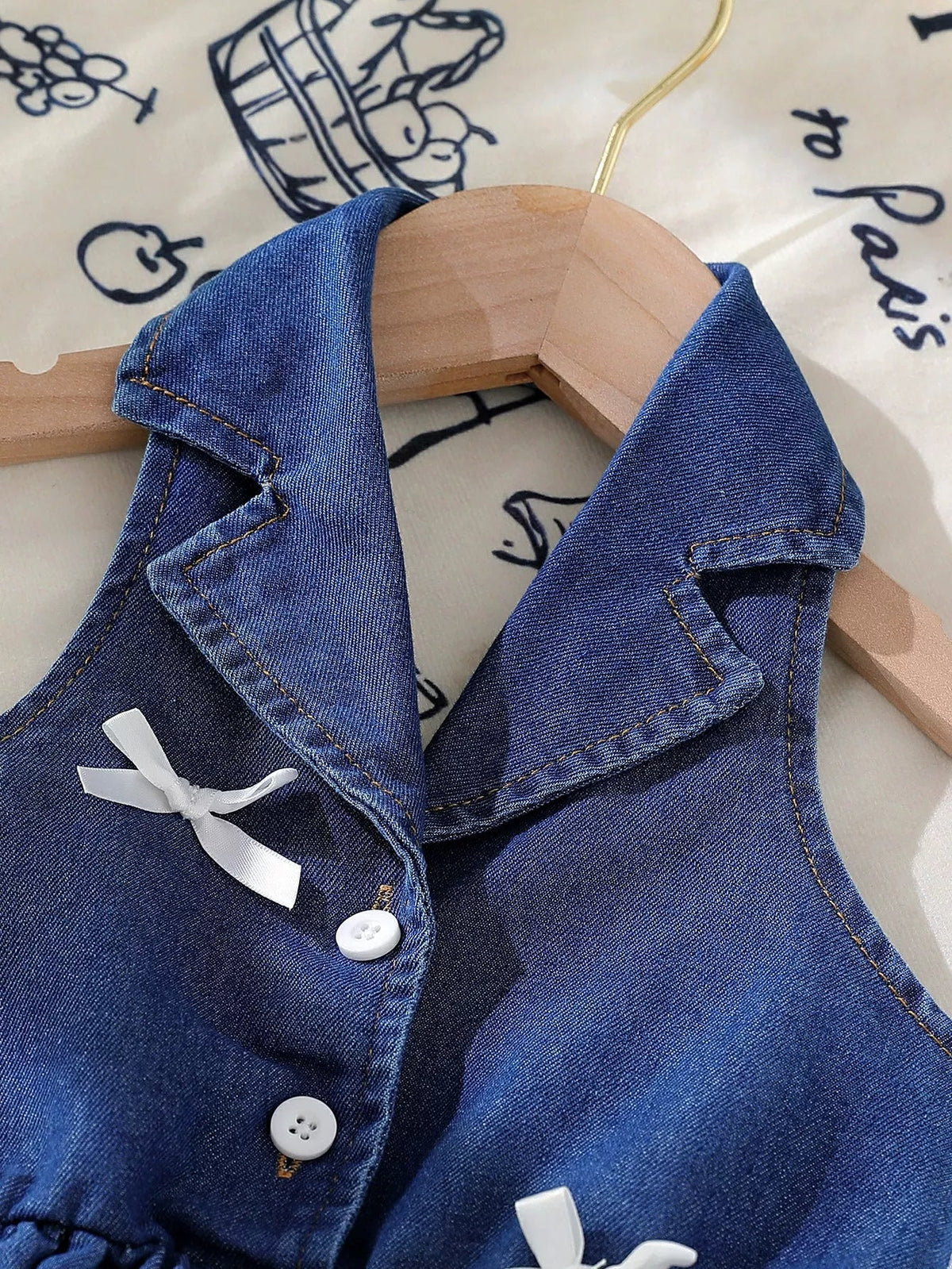 Odette Denim Bow Sleeveless Dress — Dark Blue - Dressed.