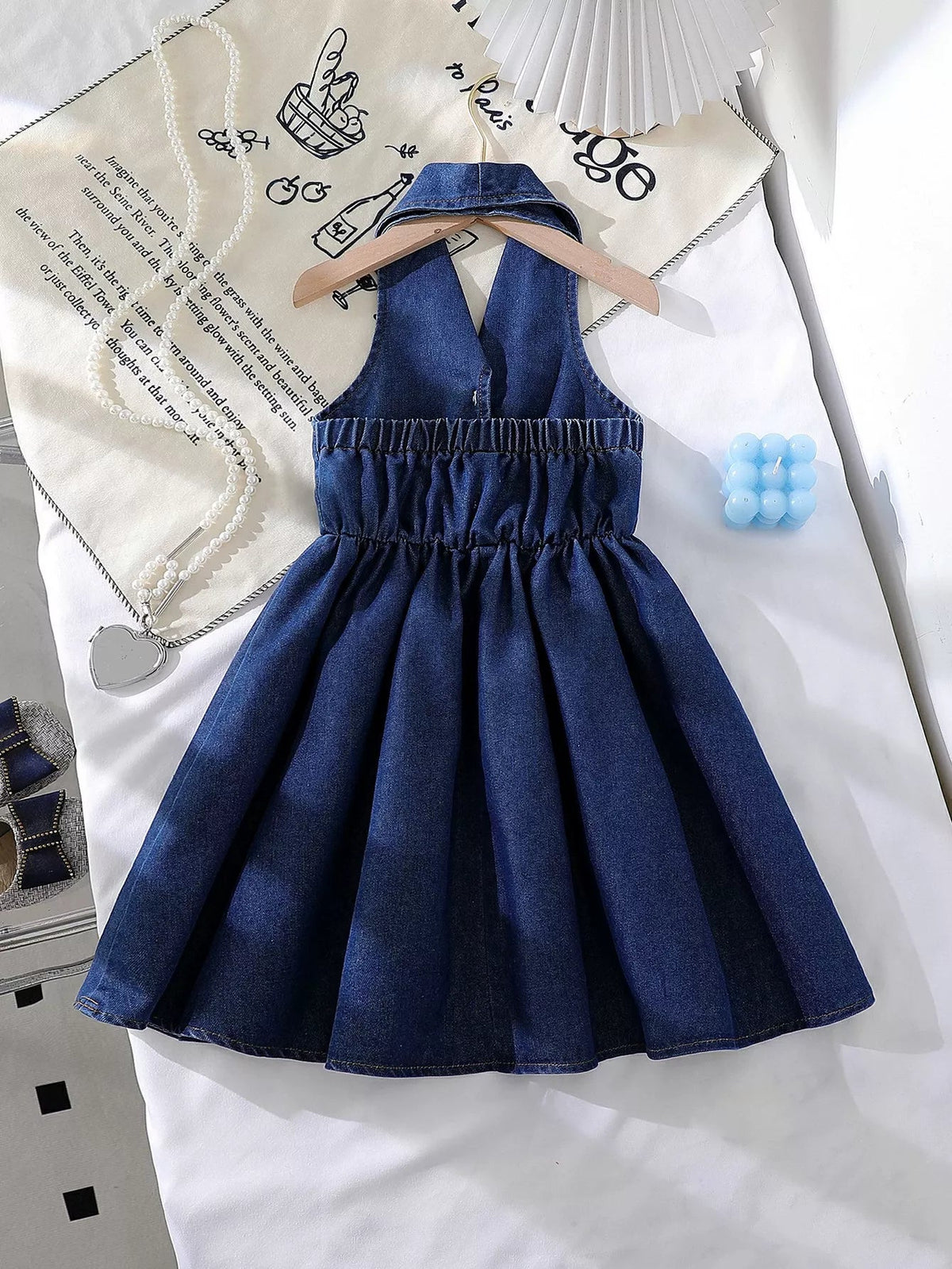 Odette Denim Bow Sleeveless Dress — Dark Blue - Dressed.