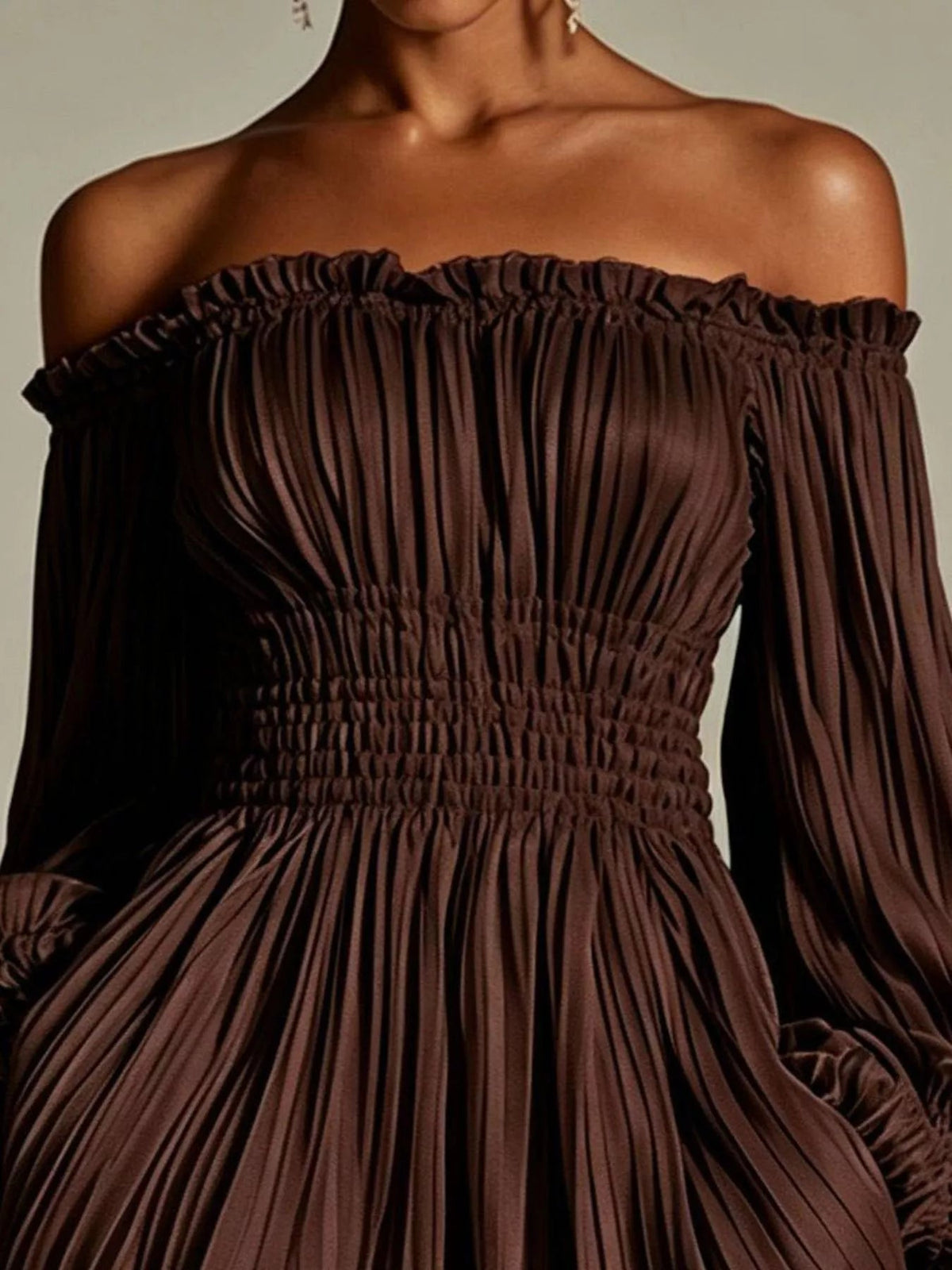 Off-Shoulder Pleated Mini Dress — Multiple Colors • Inclusive Sizing | Trendsi - Dressed.