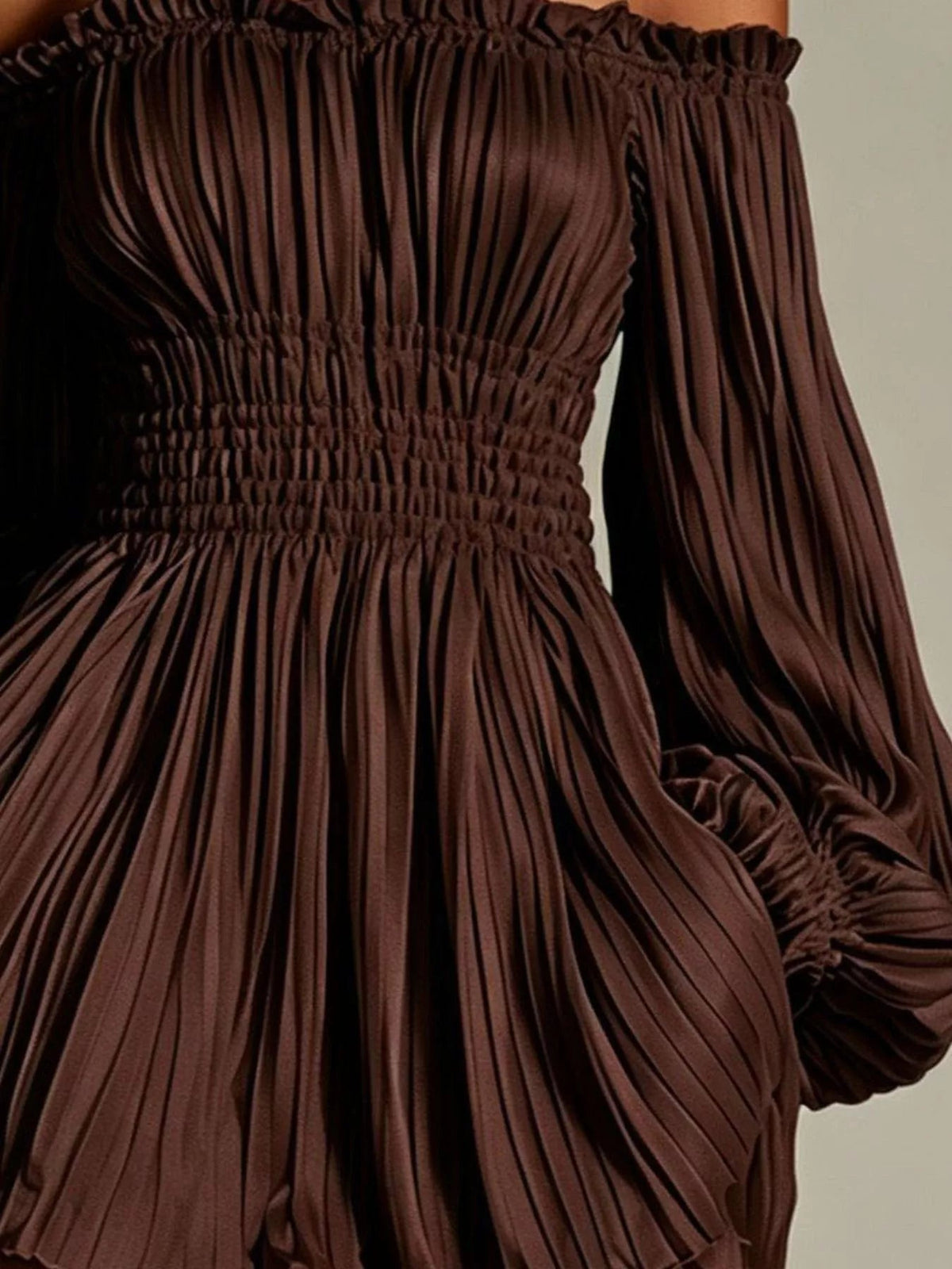 Off-Shoulder Pleated Mini Dress — Multiple Colors • Inclusive Sizing | Trendsi - Dressed.