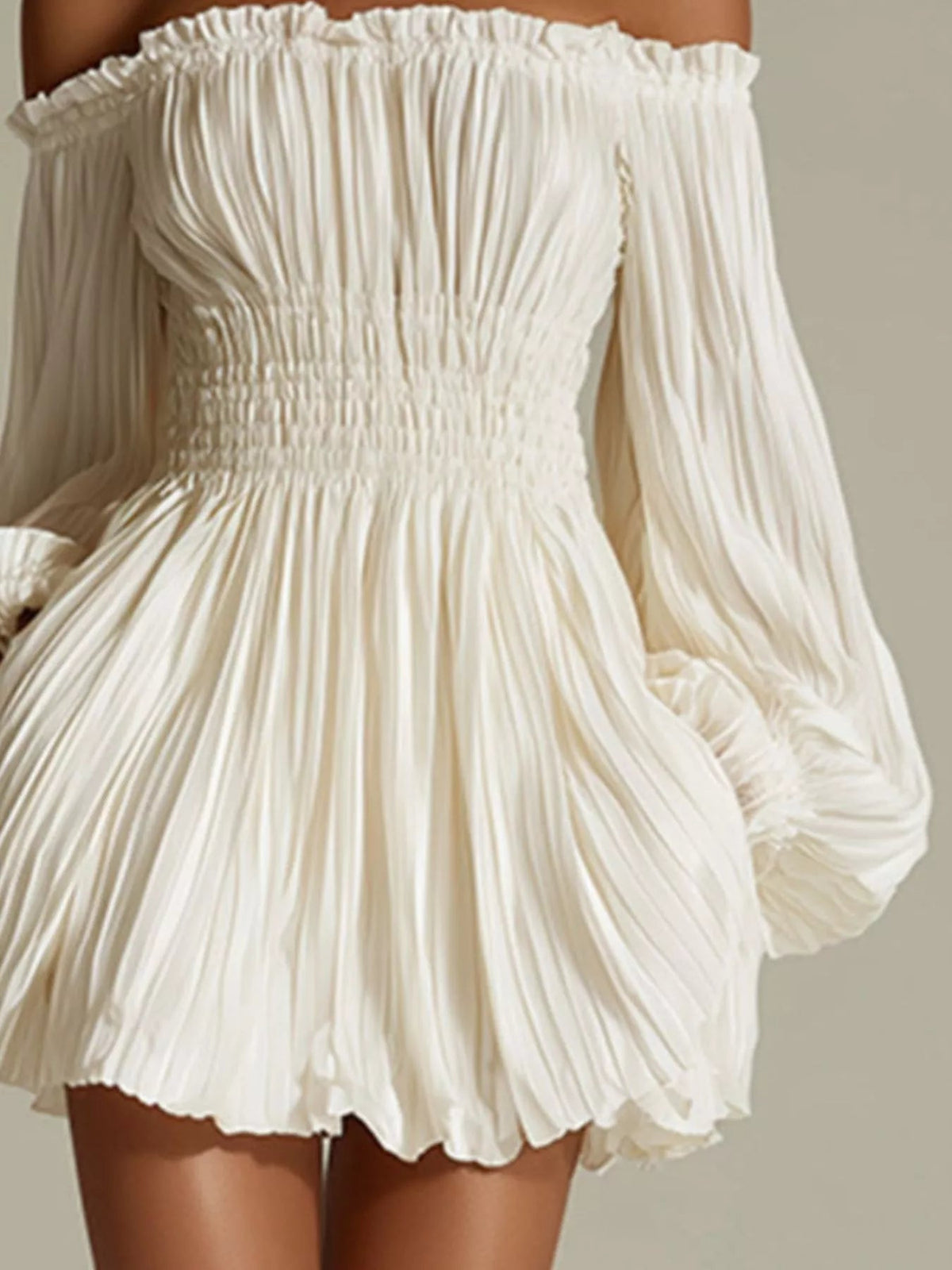 Off-Shoulder Pleated Mini Dress — Multiple Colors • Inclusive Sizing | Trendsi - Dressed.