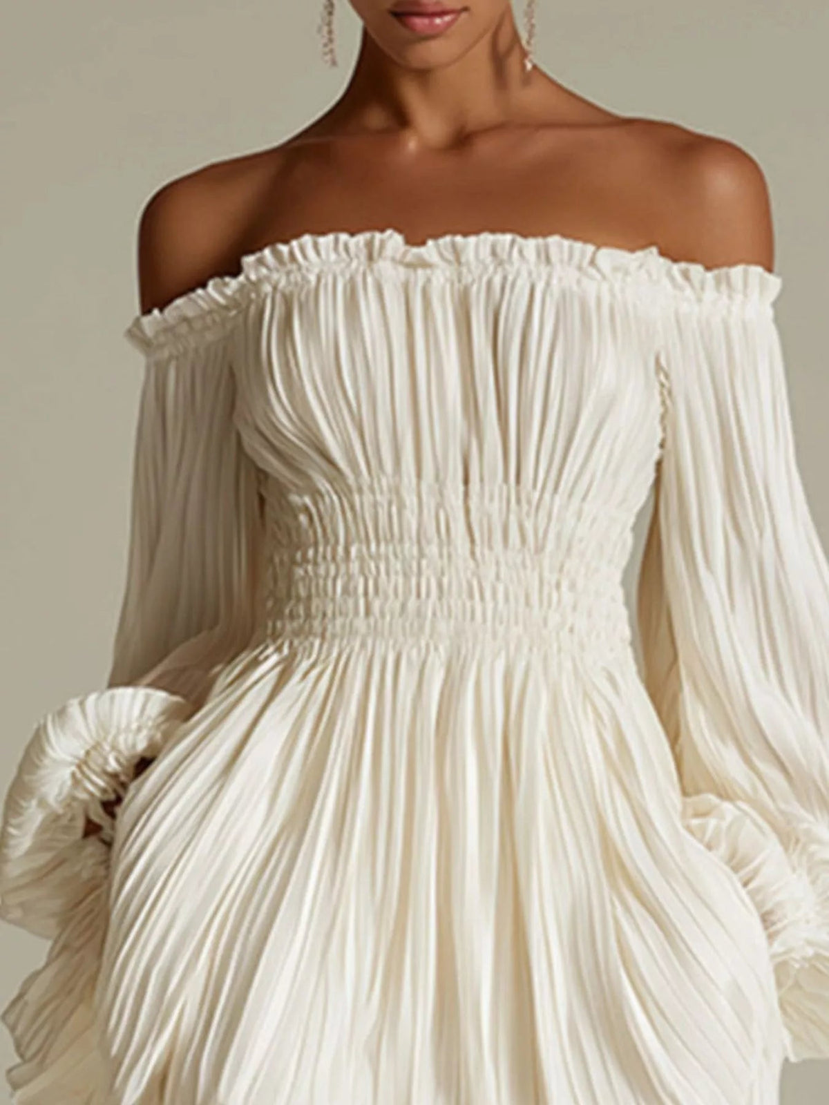 Off-Shoulder Pleated Mini Dress — Multiple Colors • Inclusive Sizing | Trendsi - Dressed.