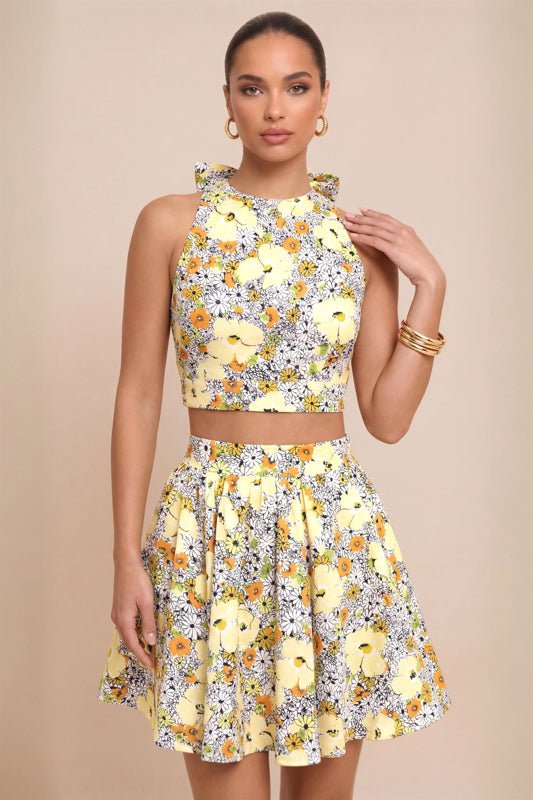 Orange Blossom Skirt Set — White & Orange Floral | Luxxel - Dressed.