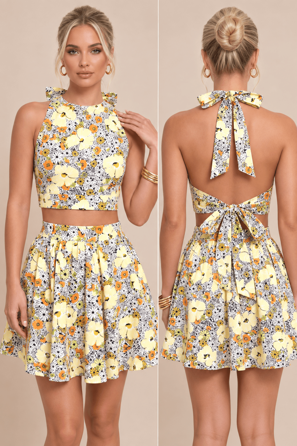 Orange Blossom Skirt Set — White & Orange Floral | Luxxel - Dressed.