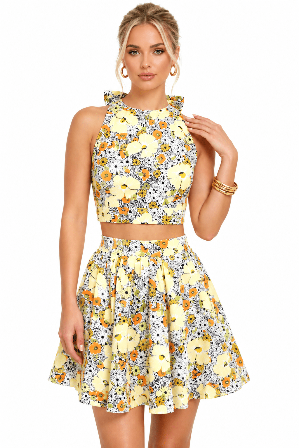 Orange Blossom Skirt Set — White & Orange Floral | Luxxel - Dressed.