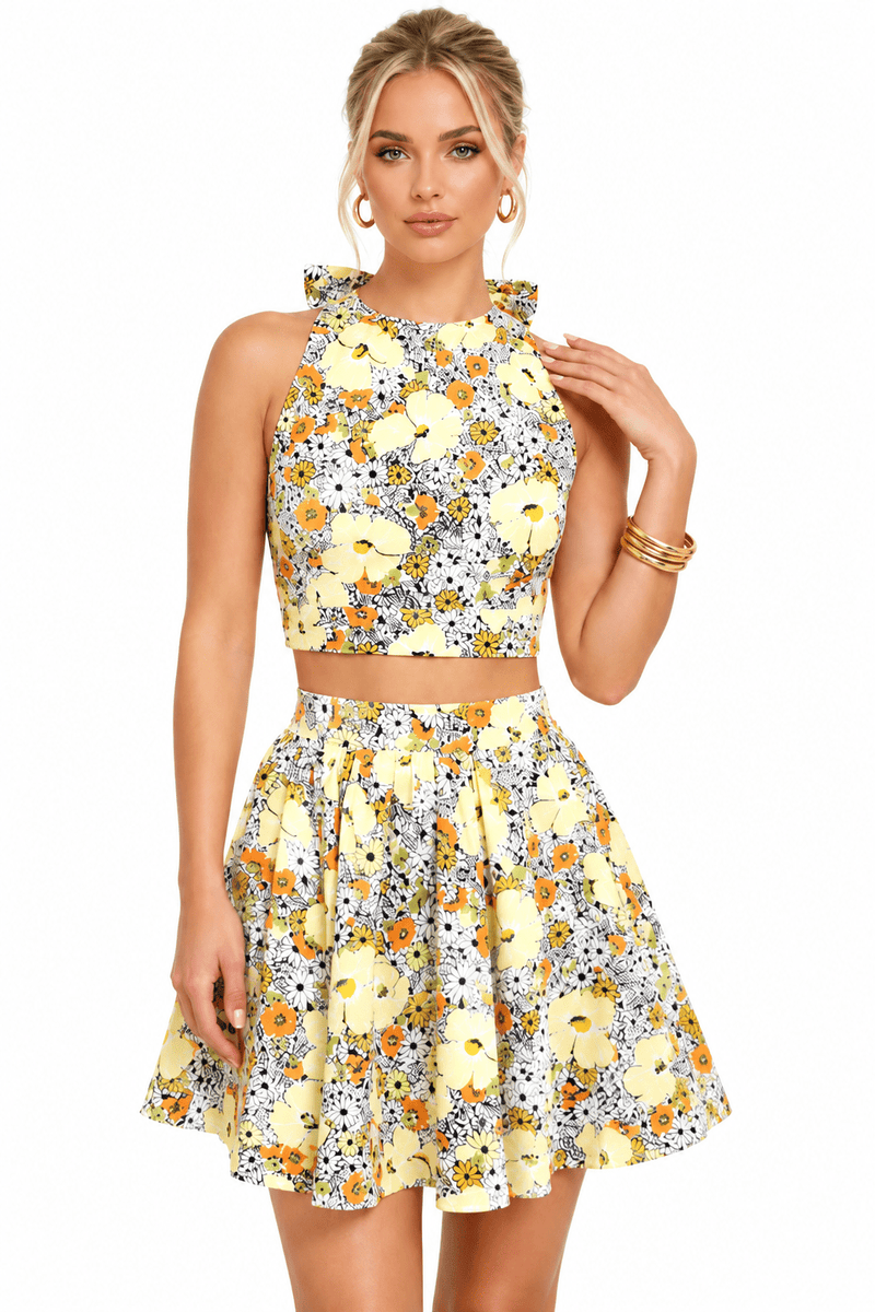 Orange Blossom Skirt Set — White & Orange Floral | Luxxel - Dressed.