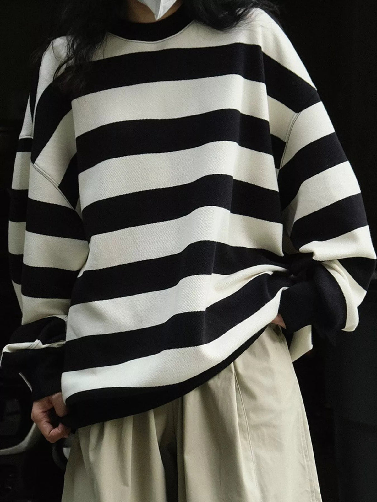 Oversized Striped Crewneck Sweatshirt - Dressed.