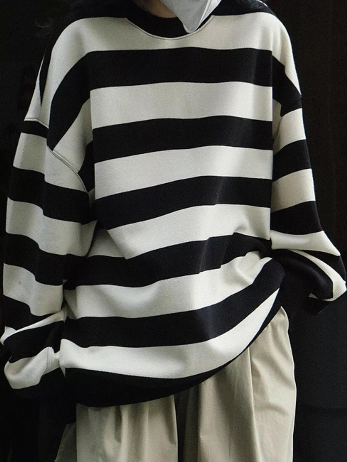 Oversized Striped Crewneck Sweatshirt - Dressed.