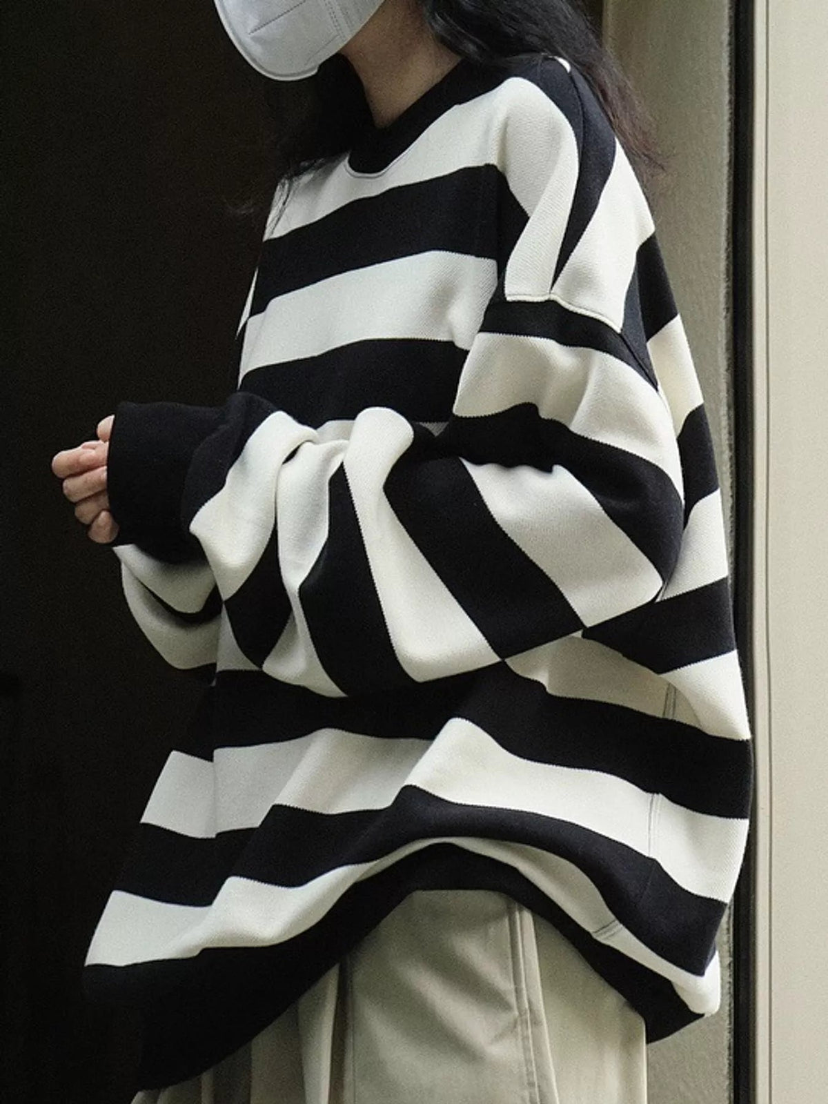 Oversized Striped Crewneck Sweatshirt - Dressed.
