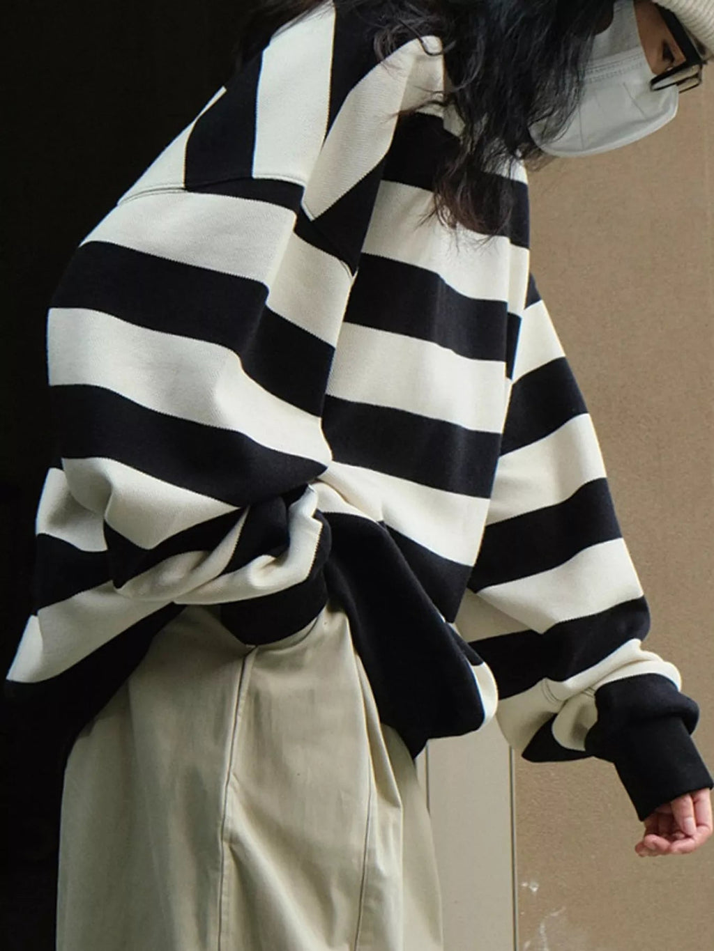 Oversized Striped Crewneck Sweatshirt - Dressed.