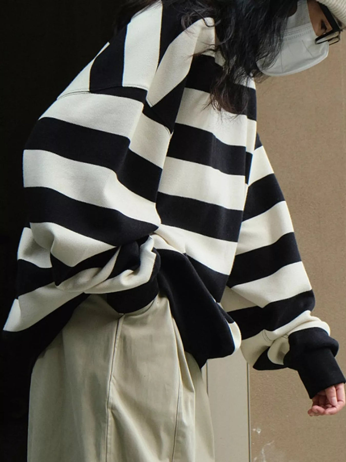 Oversized Striped Crewneck Sweatshirt - Dressed.