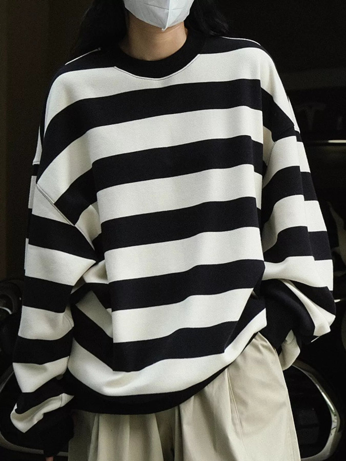 Oversized Striped Crewneck Sweatshirt - Dressed.