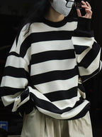 Oversized Striped Crewneck Sweatshirt - Dressed.