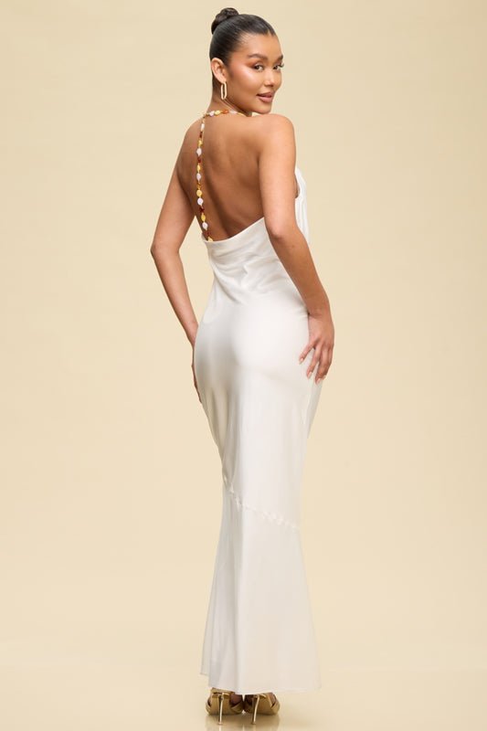 Paloma Draped Chain-Detail Maxi Dress — White | Dressed Showroom - Dressed.