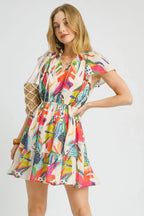 Paloma Tropical Tie-Neck Mini Dress — Orange - Dressed.