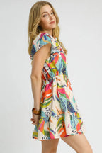 Paloma Tropical Tie-Neck Mini Dress — Orange - Dressed.
