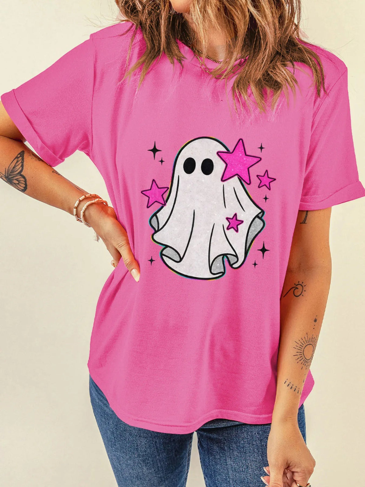 Pink Ghost Graphic Tee - Dressed.