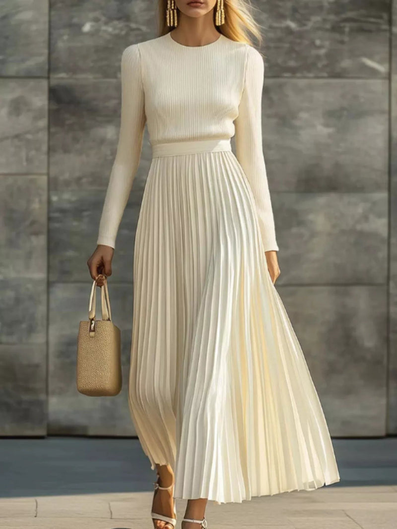 Ribbed Knit Pleated Midi Dress — Multiple Colors • Inclusive Sizing | Trendsi - Dressed.