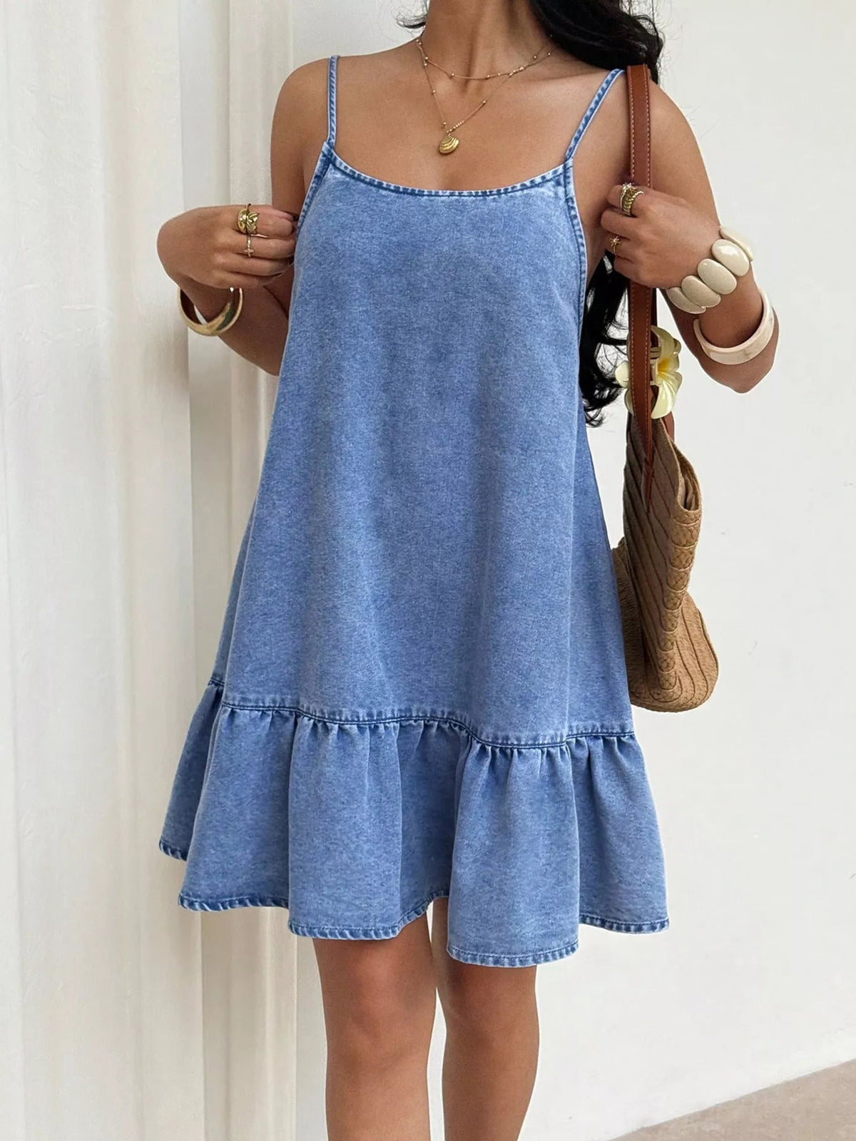 Romy Ruffle-Hem Denim Mini Dress - Dressed.