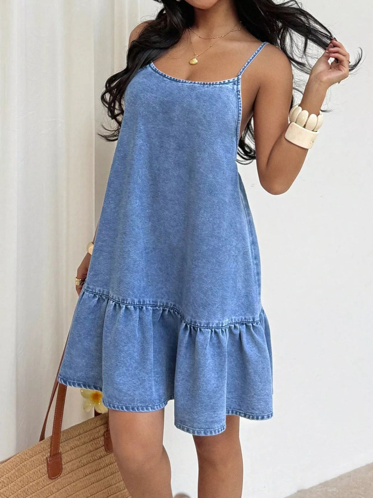 Romy Ruffle-Hem Denim Mini Dress - Dressed.