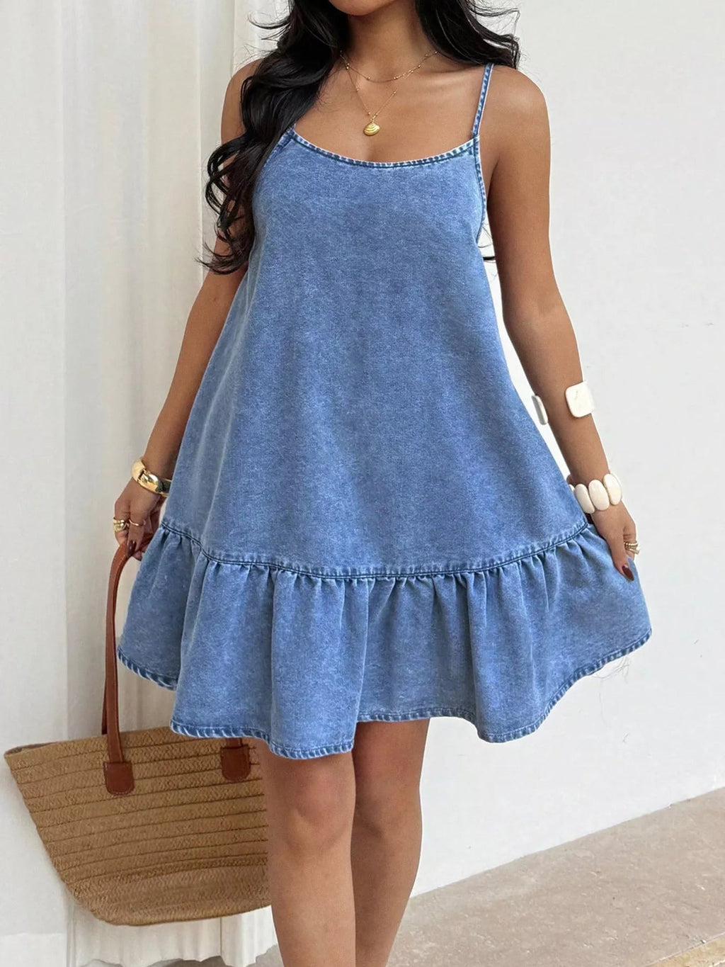 Romy Ruffle-Hem Denim Mini Dress - Dressed.