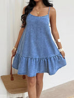 Romy Ruffle-Hem Denim Mini Dress - Dressed.