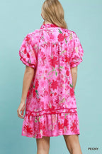 Rosalie Floral Ruffle-Hem Mini Dress — Peony - Dressed.