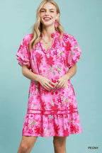 Rosalie Floral Ruffle-Hem Mini Dress — Peony - Dressed.
