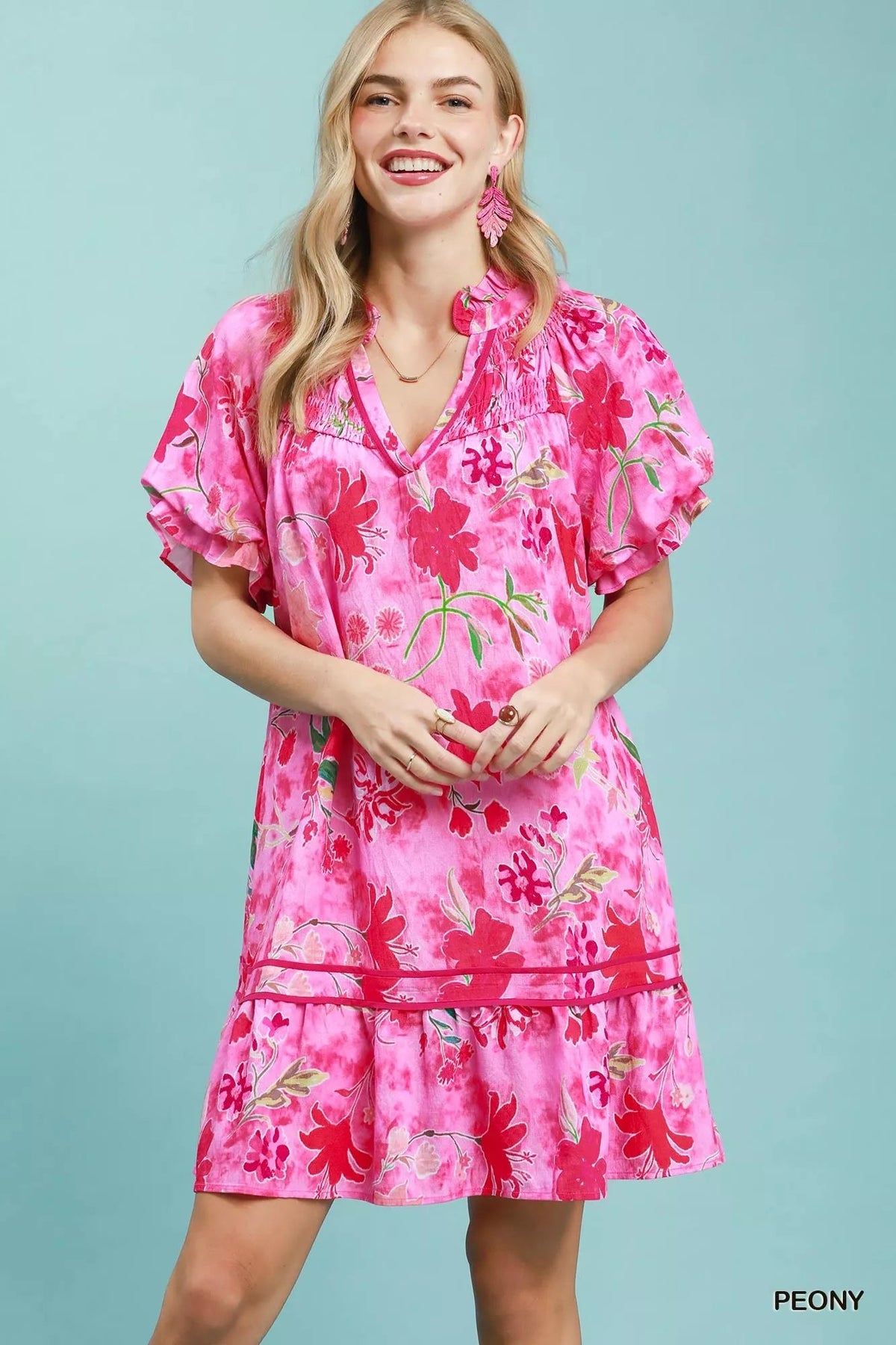 Rosalie Floral Ruffle-Hem Mini Dress — Peony - Dressed.