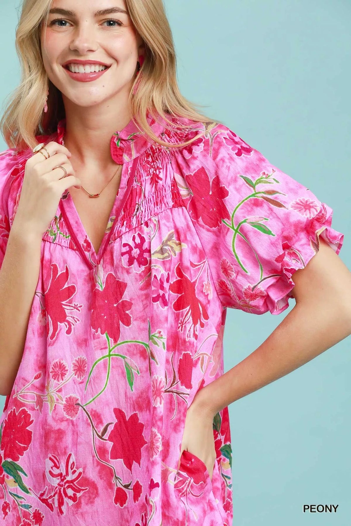 Rosalie Floral Ruffle-Hem Mini Dress — Peony - Dressed.