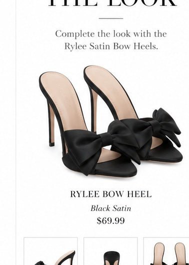 Rylee Bow Heel — Black Satin | MCNZ - Dressed.