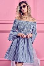 Seraphine Smocked Off-Shoulder Striped Dress - Dressed.